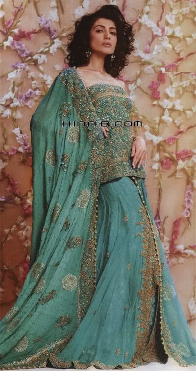 Gold Bridesmaid Dresses on Dusky Blue Green With Shimmering Gold Pakistani Bridal Dress