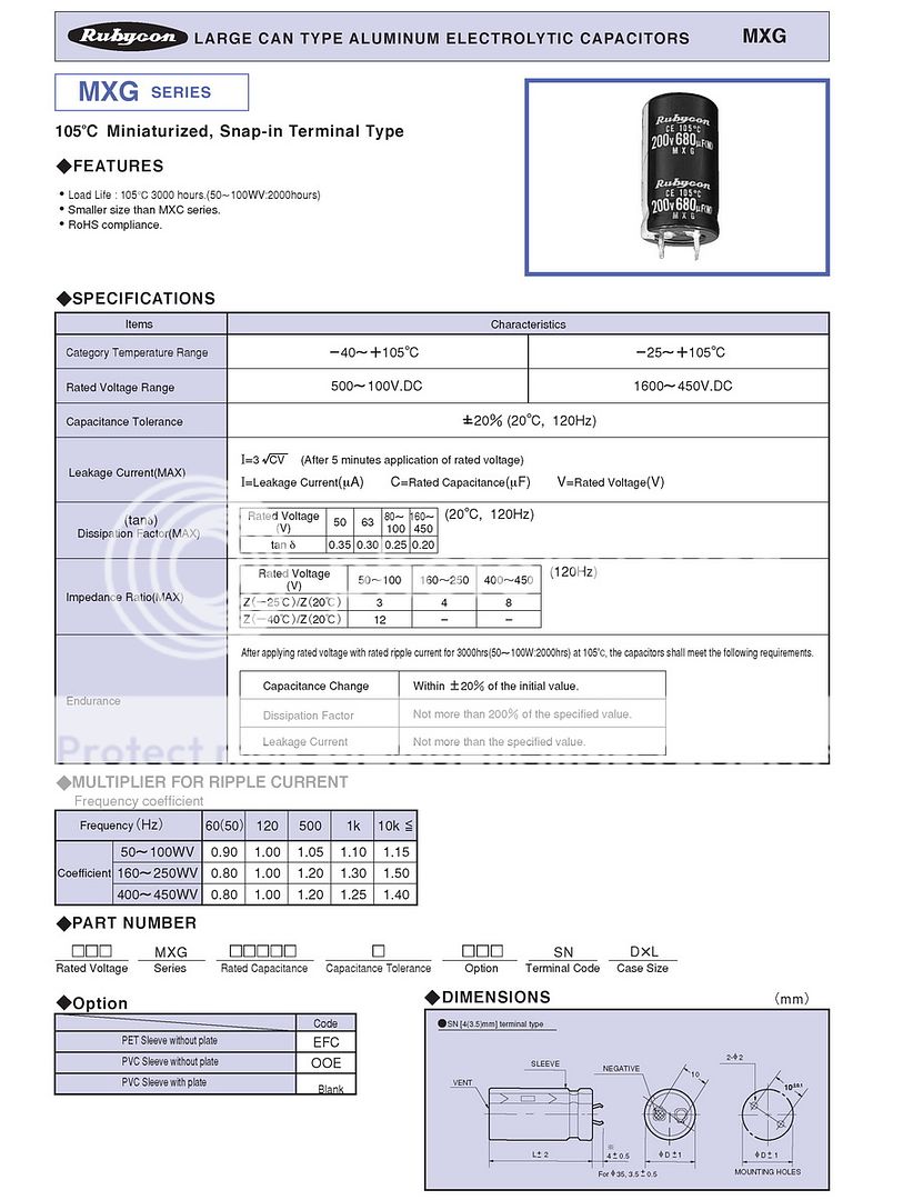 Original Rubycon MXG Series 250V / 470uF Aluminum Electrolytic 