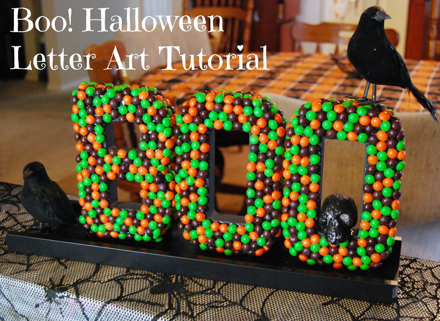 Halloween Letter Art Tutorial with Skittles Candy | The TipToe Fairy A fun DIY Halloween Decor featuring Skittles candies! You can totally make this! @SamsClub #SweetOrTreat #cbias #shop #candycrafting #tutorial #halloweendecor #halloween #halloweenDIY #DIY #ikeahack