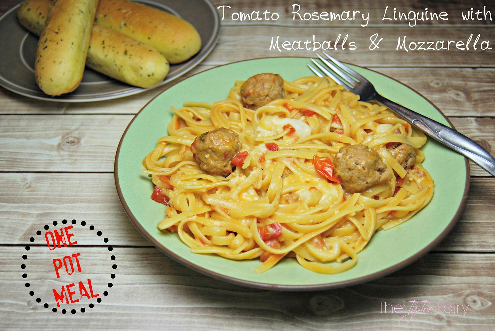 One Pot Meal Tomato Rosemary Linguine with Meatballs & Mozzarella