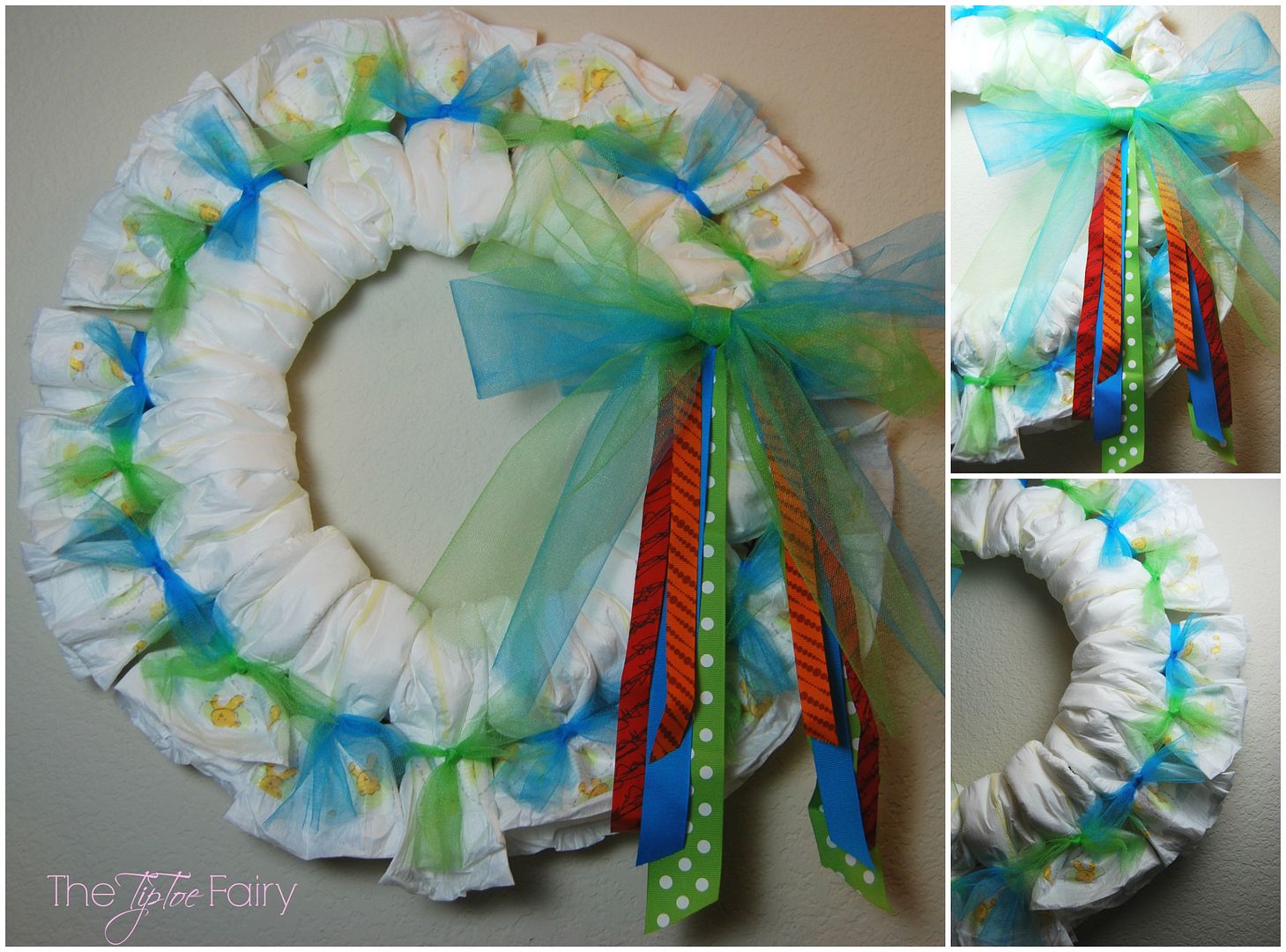 Baby Diapers Wreath Tutorial | The TipToe Fairy #BabyDiapersSavings #CollectiveBias #shop #diaperwreath #babygift #tutorial