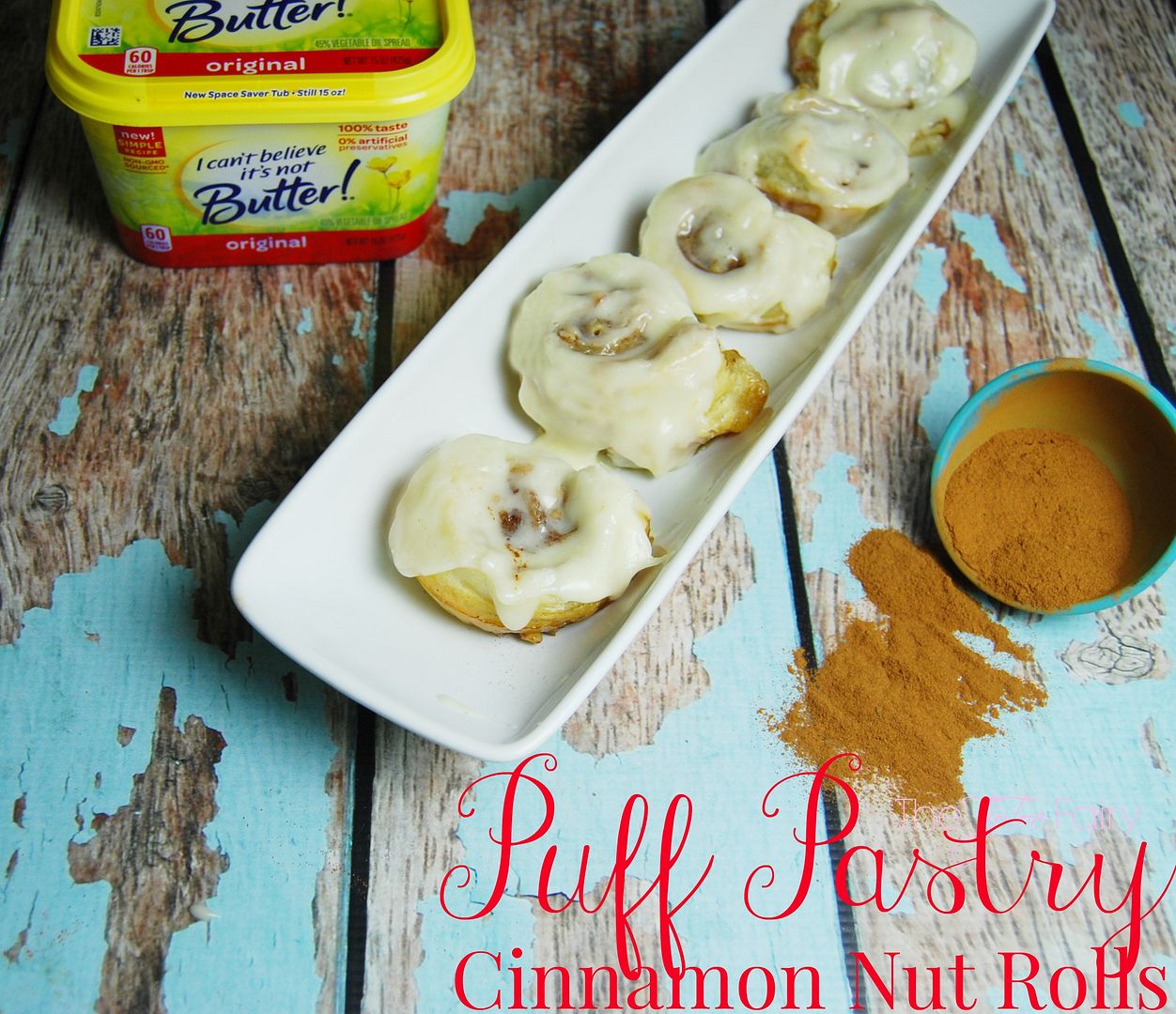 Puff Pastry Cinnamon Nut Rolls with I Can't Believe It's Not Butter!® spread.  Quick and easy cinnamon rolls in less than 30 minutes. Perfect for holiday and Christmas morning treats | The TipToeFairy #TimetoBelieve #CleverGirls #cinnamonrolls