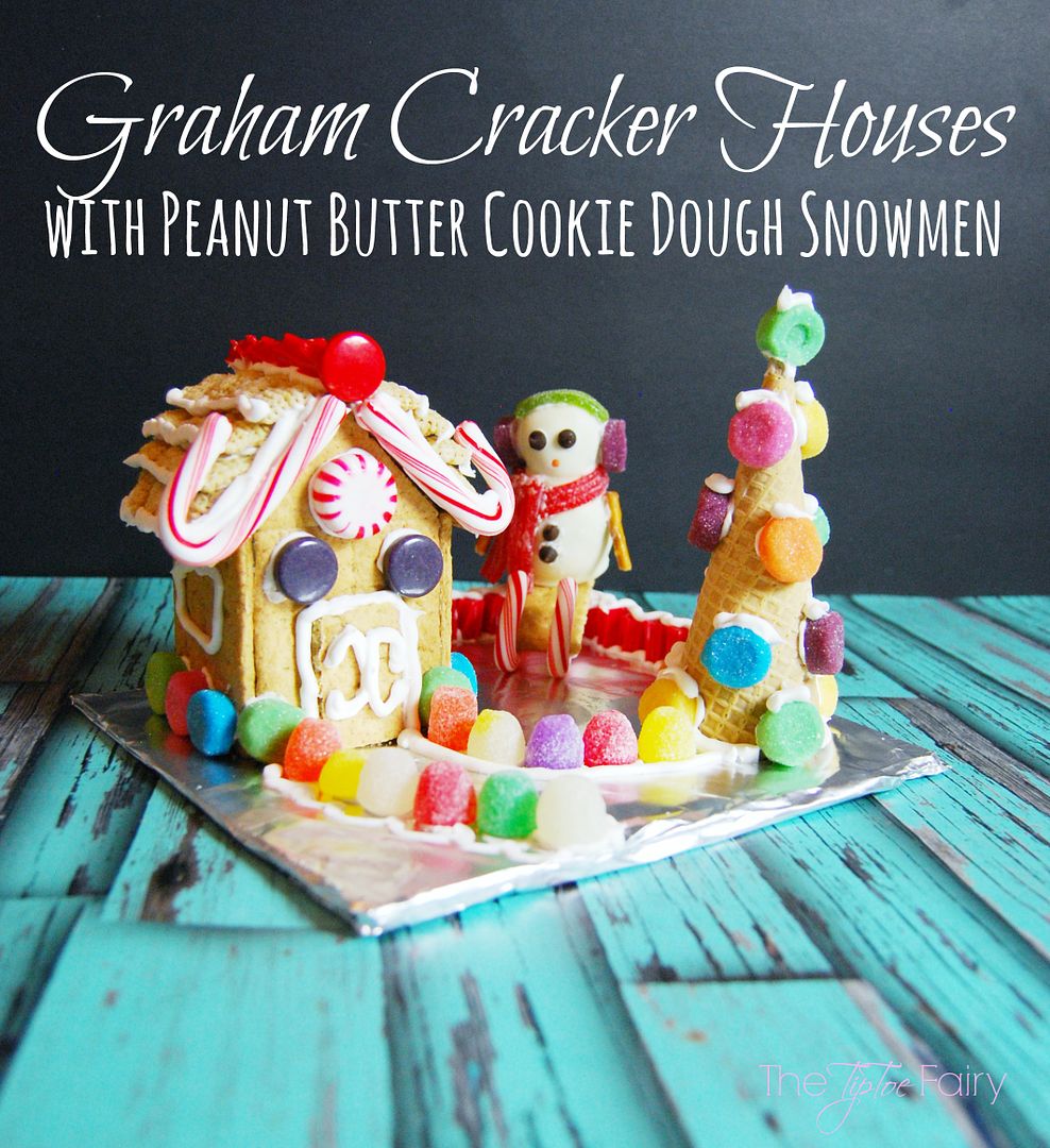 A perfect holiday treat! Make a Graham Cracker House (or gingerbread houses) and Snowmen peanut butter cookie dough truffles for Christmas decorating! | The TipToeFairy #PBandG #ad #gingerbreadhouse