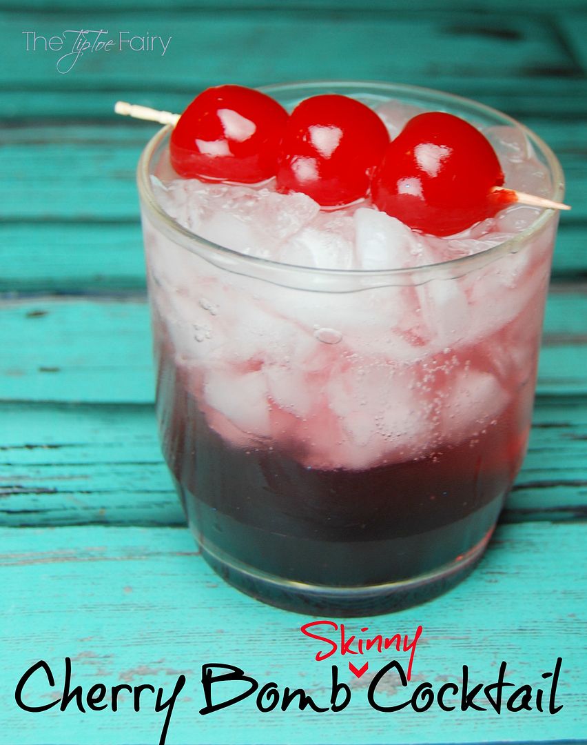 Cherry Bomb Skinny Cocktail - A grown up kinda Shirley Temple drink perfect for Valentine's Day with your sweetie.  With homemade skinny grenadine and limeade vodka! Learn how to make your own Grenadine! It's so easy! | The TipToe Fairy #drinks #cocktails